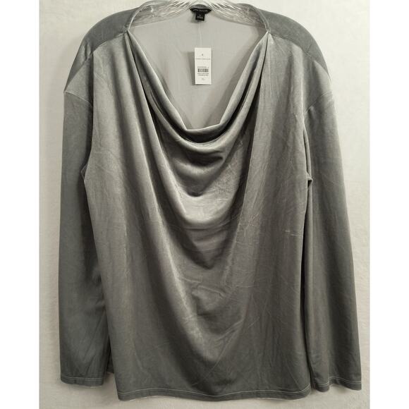 Ann Taylor Crushed Velvet Top Wmn's Sz XL Silver Draped Neck Long sleeve popover - Picture 7 of 10